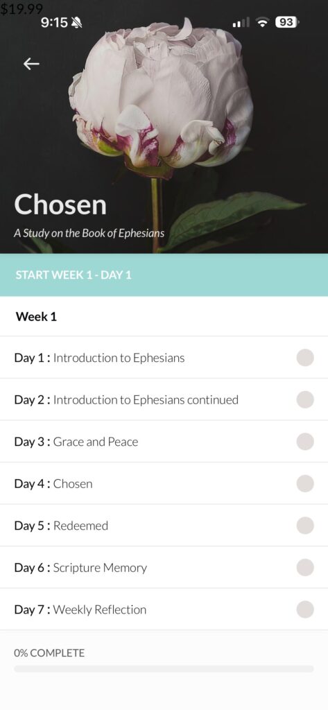 Chosen - Boo of Ephesians Weekly plan