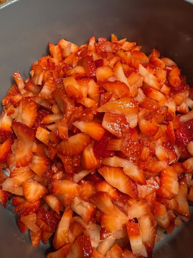 Plant City, FL sliced strawberries in pan